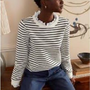 Boden Holly Crew Sweater w/ Eyelet Ruffles